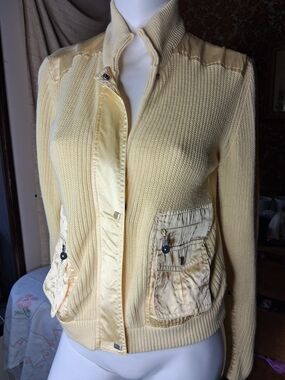 Jamie Sadock Light Yellow Women's Knit Sweater with Satin Trim S